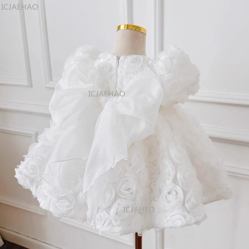 Robe de cérémonie blanche pour enfants 2026, tenue de fête à manches courtes bouffantes, robe de pri