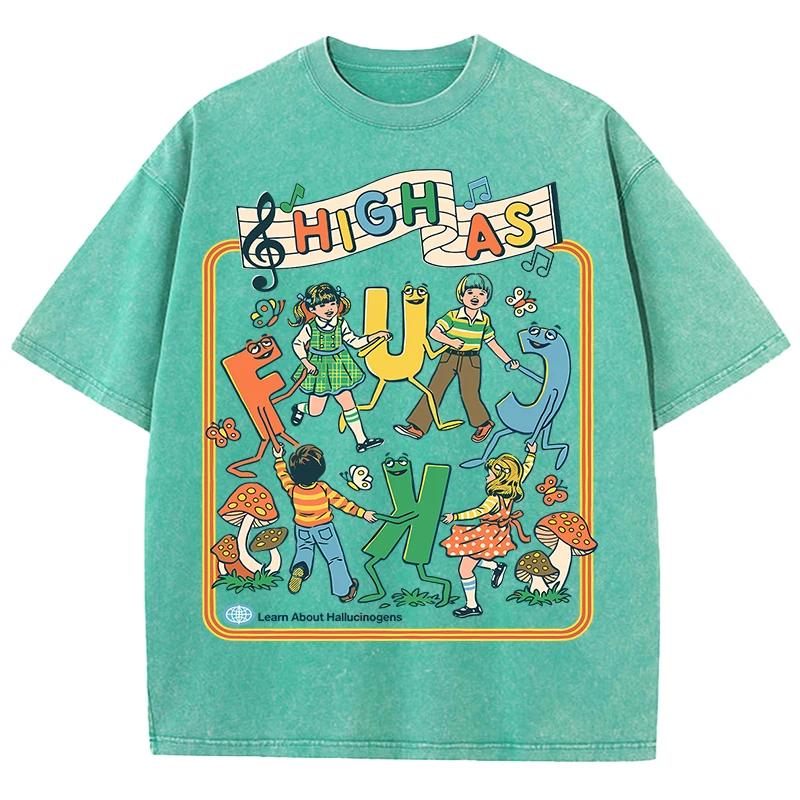 T-Shirt rétro à motif Happy Playing pour enfants, vêtements doux d'été pour hommes, hauts délavés à