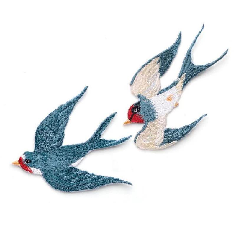 Phenix Birds – paire de patchs à repasser brodés bleu rose or