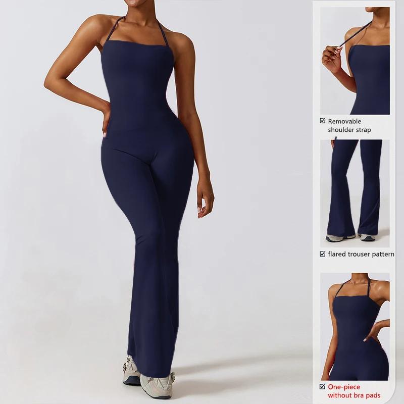 Combinaison de Yoga sans Manches Femme - Salopette Sport Dos Nu Évasée pour la Gym Tenue de Sport Feminine