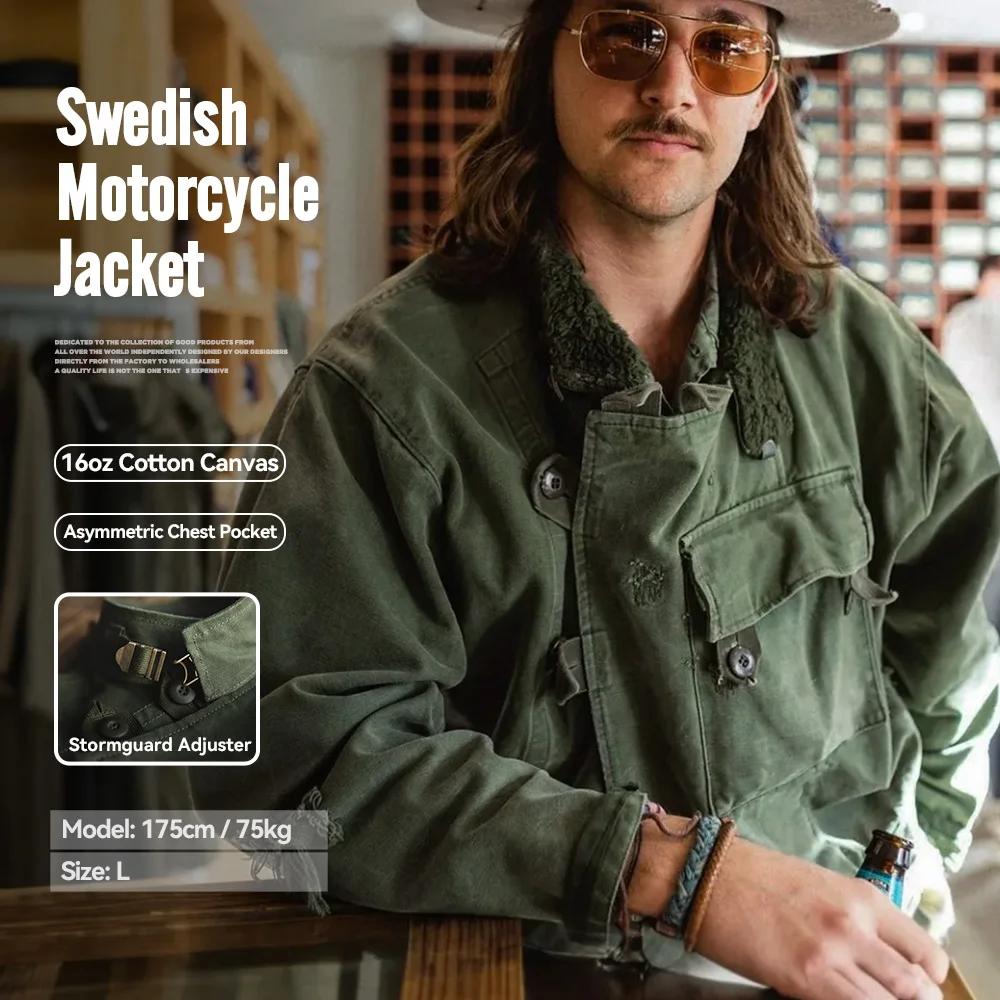 Maden rétro 16oz toile suédois moto vert veste poche Bomber veste décontracté chasse travail vêtemen