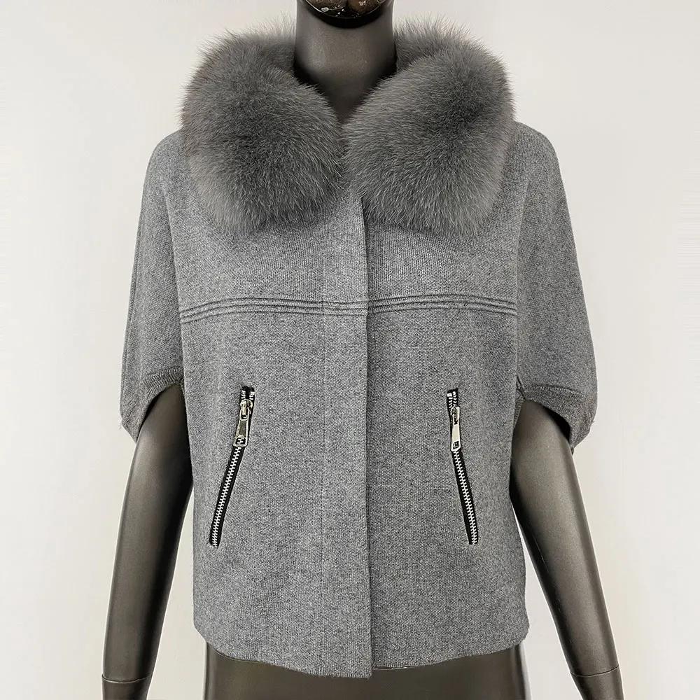 FURYOURSELF 2025 nouveau réel renard raton laveur col de fourrure manteau tricoté pull femmes à manc