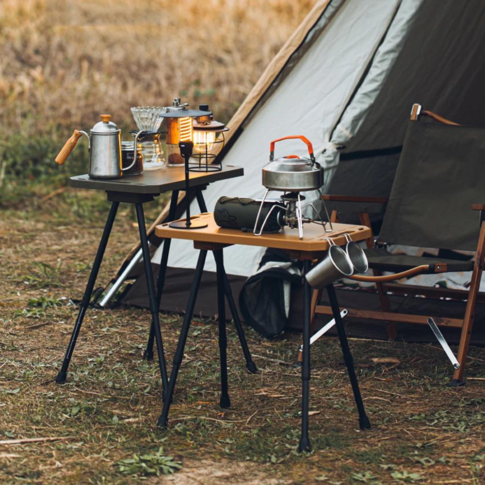 Table pliante pour Camping, hauteur réglable, Portable, légère, avec sac de transport, ustensiles de