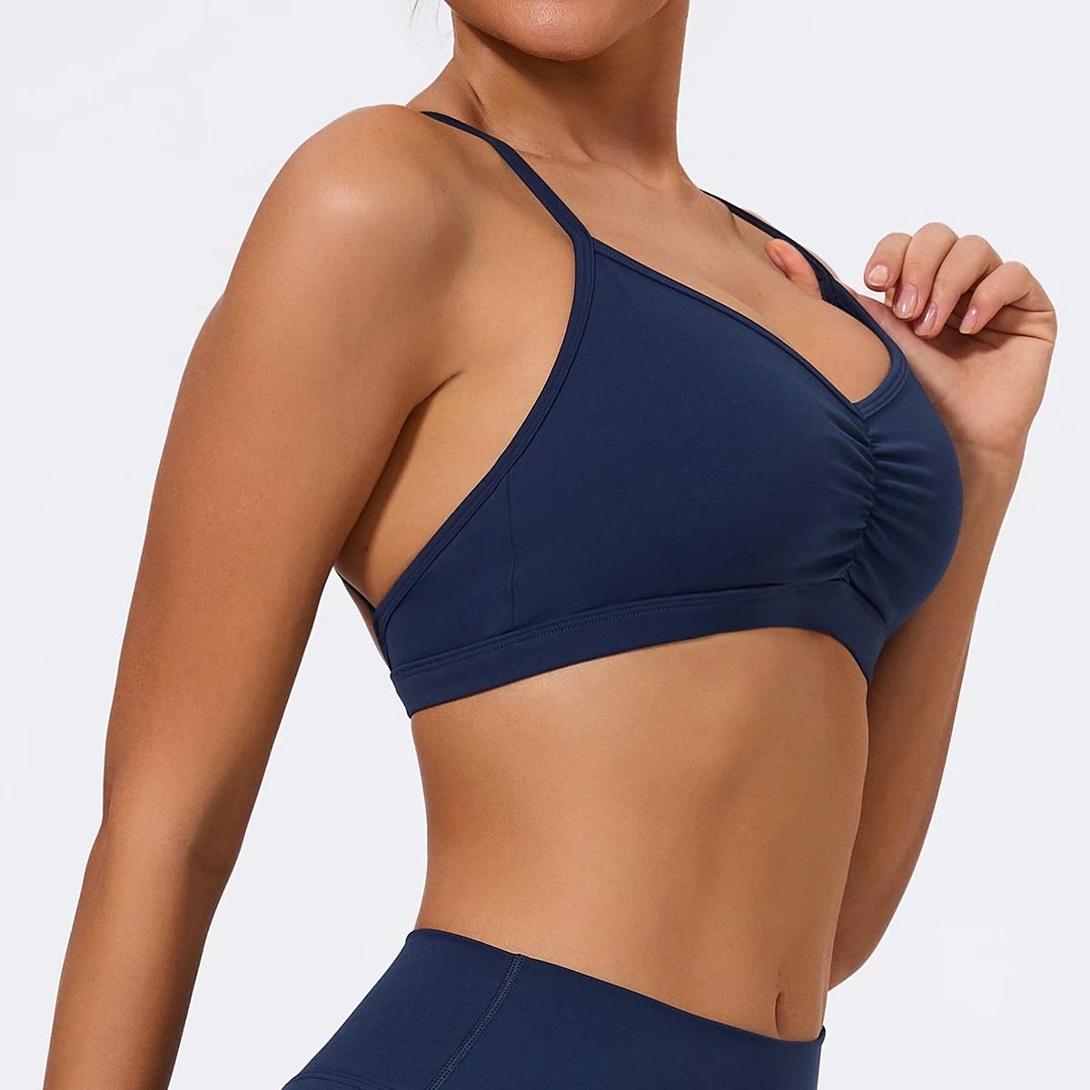 Hearuisavy Soutien-gorge de sport froncé d'été pour femme, haut de sport à dos croisé pour la course