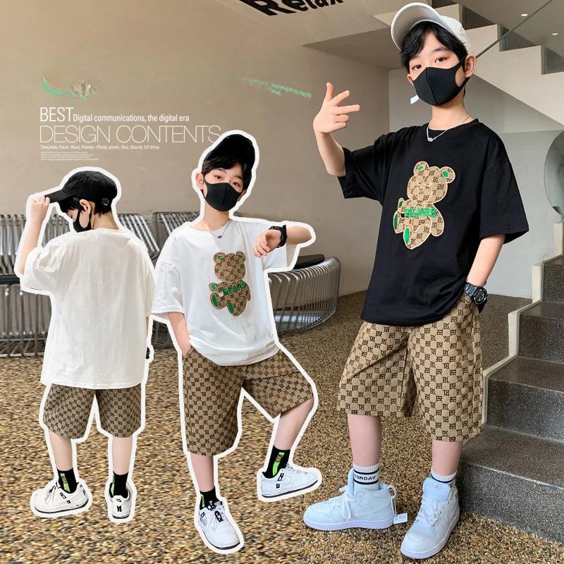 Ensemble de vêtements d'été pour adolescents, t-shirt et short ours de dessin animé pour enfants fil