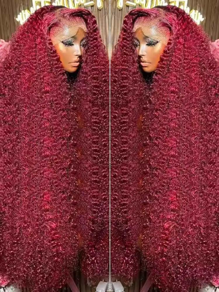 99J bordeaux 250 densité 13x4 HD dentelle avant perruques cheveux humains vin rouge 30 pouces vague