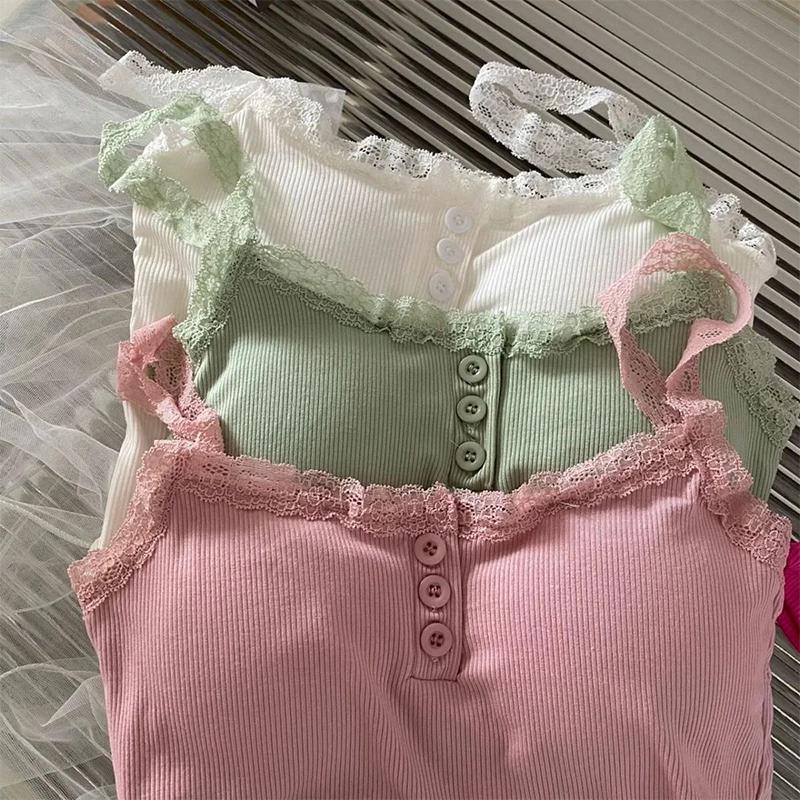 Camisole patchwork à bretelles en dentelle pour femme, haut précieux, fibres de document solides, ét