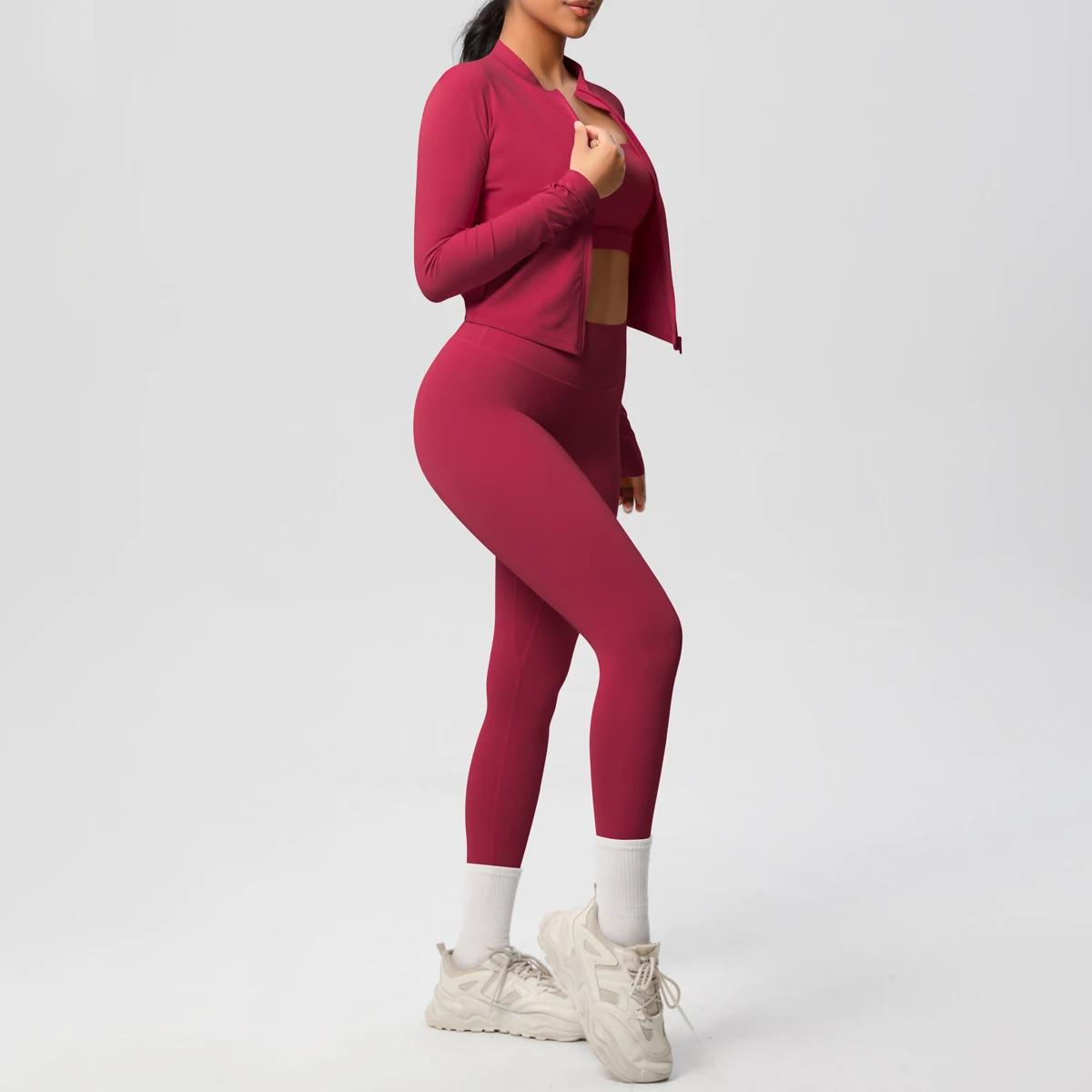 3 pièces vêtements de sport Yoga ensemble gymnastique sport soutien-gorge veste à glissière Leggings