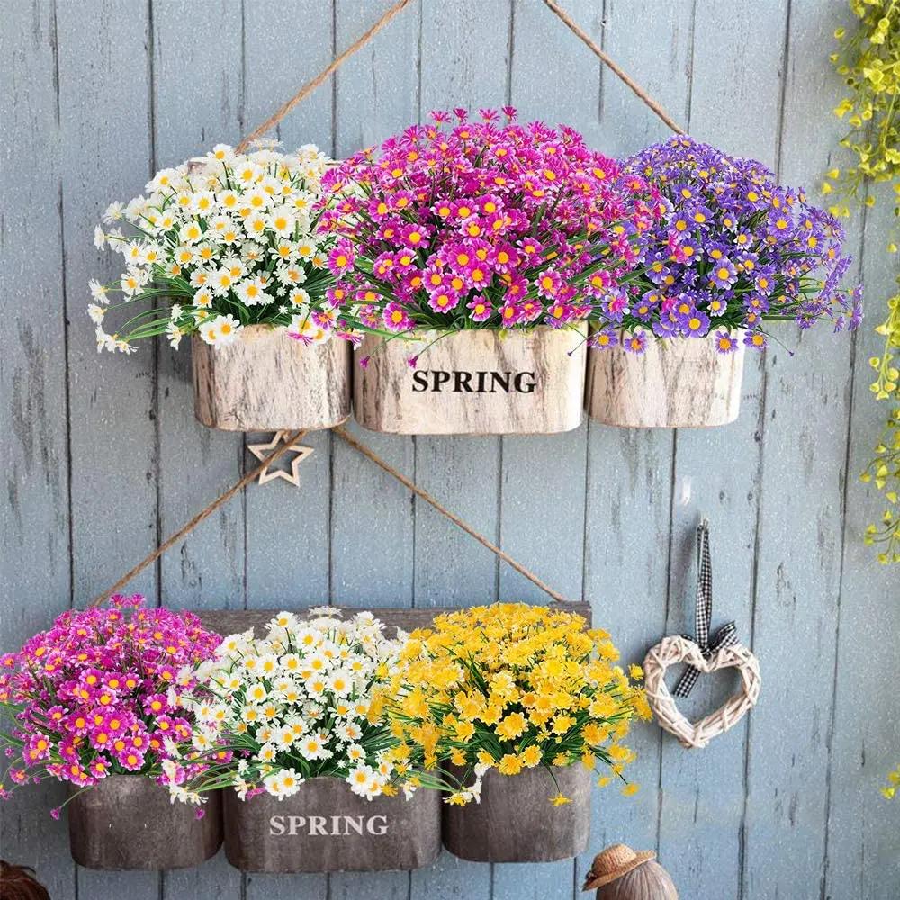 Fleurs de marguerites artificielles pour l'extérieur, fausses plantes à feuillage résistantes aux UV