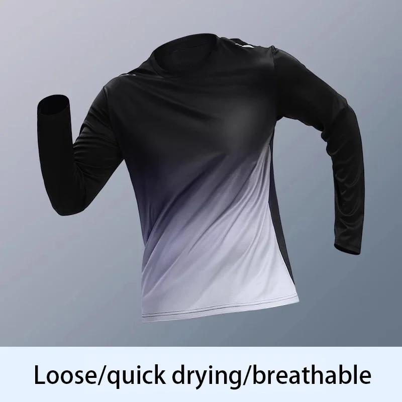 T-shirt à manches longues à séchage rapide pour hommes, dégradé respirant, coupe ample, adapté au sp