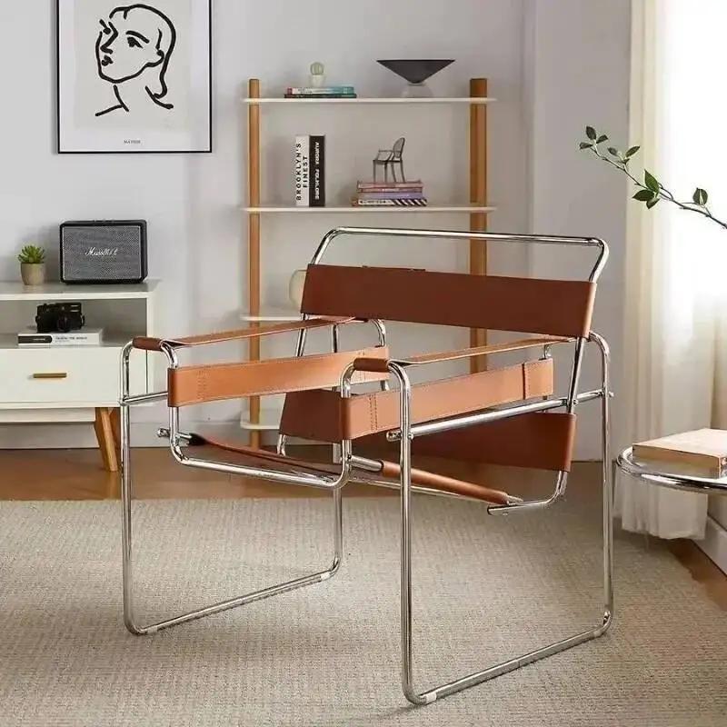 Vassili – chaise de loisirs nordique Simple, Style industriel médiéval, selle Bauhaus en cuir, résea