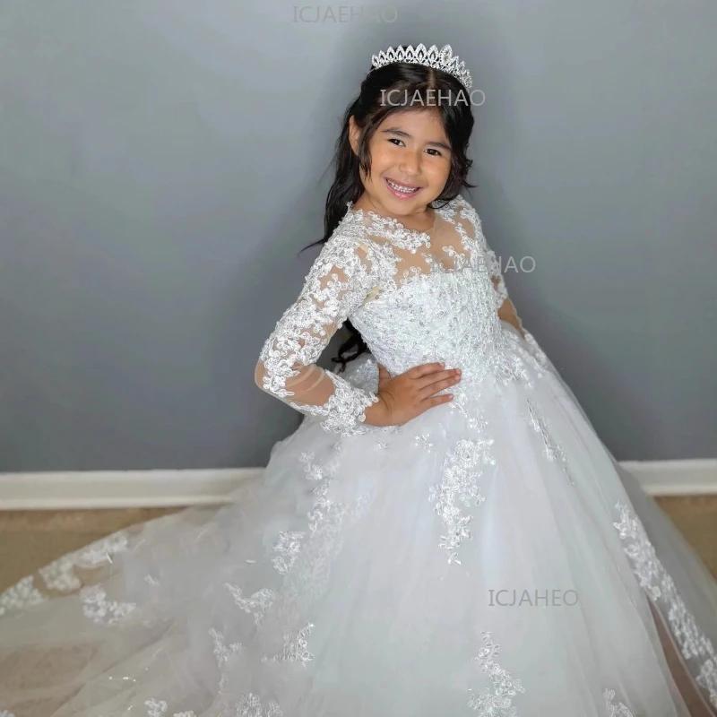 Robe de soirée blanche pour enfants 2026Sleeve Performance Host Birthday Kids, longue, style tutu, a