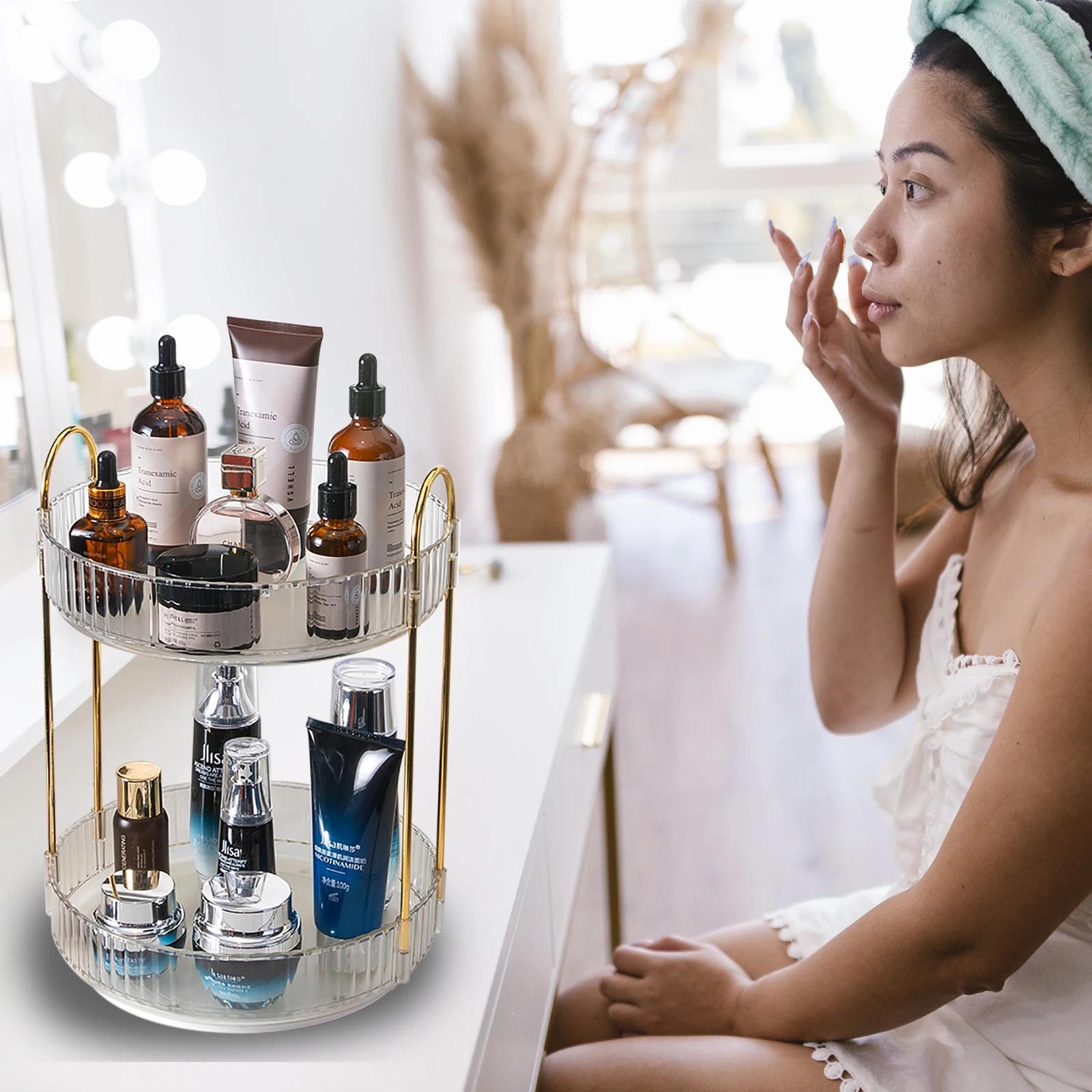 Commode cosmétique de parfum de stockage de soins de la peau, haut de seau, rotation 360, évaluation