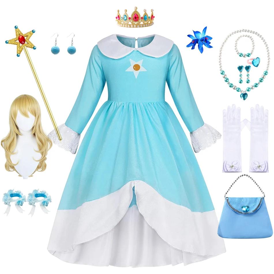 Rosalina robe filles pêche Cosplay enfants fête princesse Costume anniversaire bleu robes enfants vê