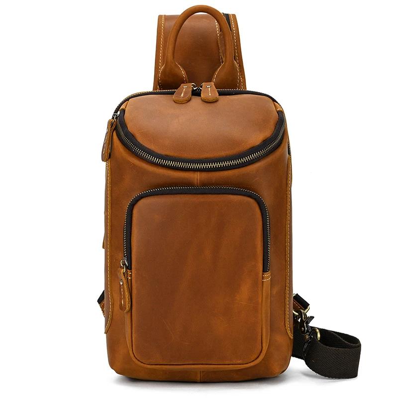 Sac de poitrine en cuir véritable pour homme, sac à bandoulière, sac à dos initié unique, sac de voy