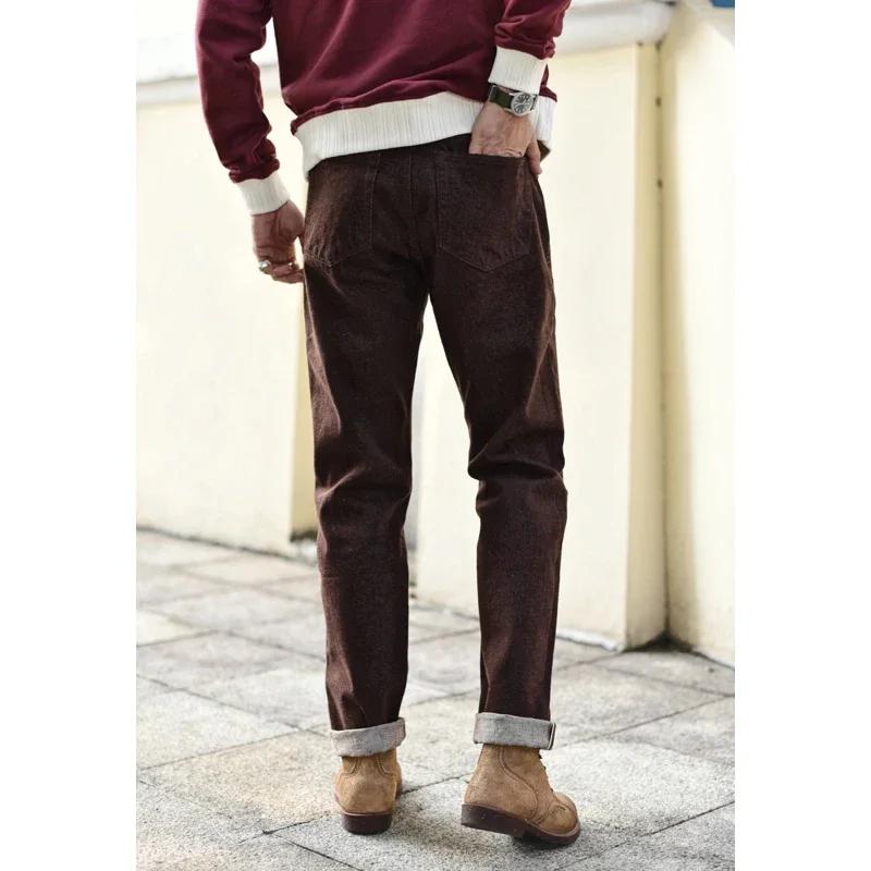 Ceaisszhan-Jean en denim marron pour homme, coupe effilée, vintage, 13.8 Oz