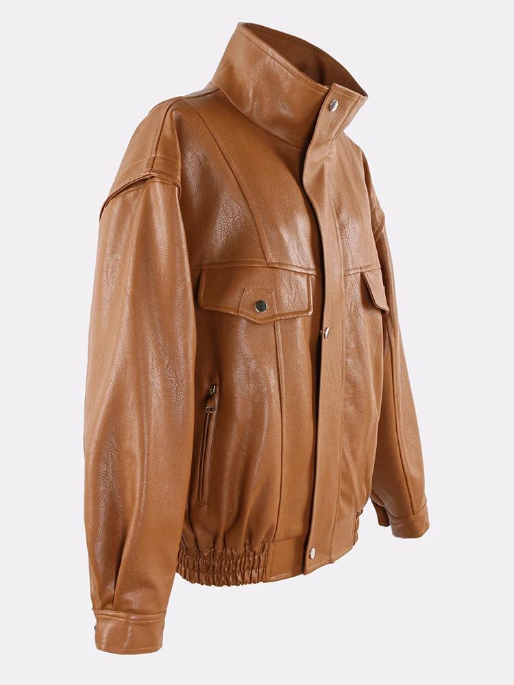 Nerazzurri – veste en cuir Pu noir pour femme, vêtement surdimensionné, coupe-vent, épais, fermeture