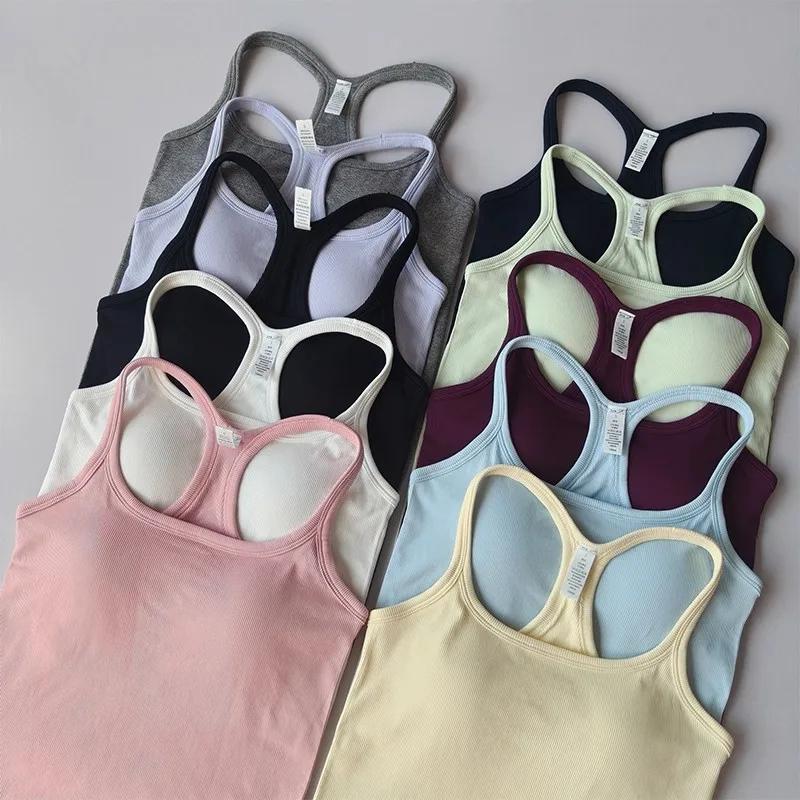 Débardeur de Yoga côtelé sans manches pour femmes, débardeur de gymnastique, Push Up, gilet de Sport