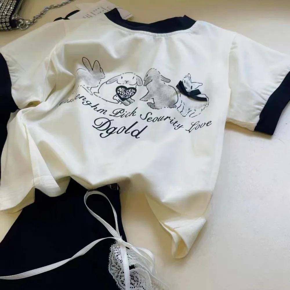 Bear Leader – vêtements de pâques décontractés pour filles, imprimé lapin, manches courtes + nœud en
