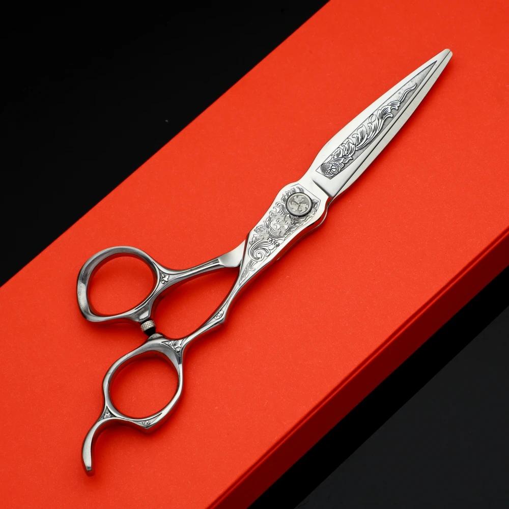 Ciseaux de barbier professionnels en acier vg10, 6 pouces, poignée sculptée en 3D, accessoires de pe