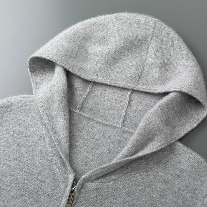 MVLYFLRT Costume tricoté en laine mérinos pour homme Cardigan à capuche avec fermeture éclair Pantal