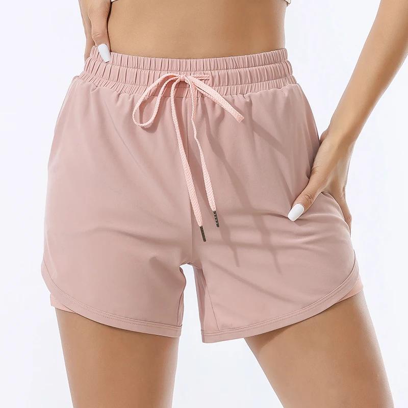 Short de sport ample pour femmes, taille haute, double couche, antidérapant, pantalon de yoga, fitne