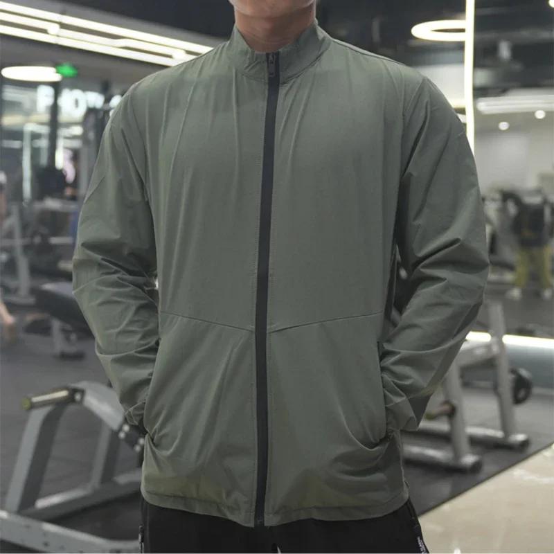 Veste de fitness homme printemps automne - Vêtement d'extérieur décontracté jogging en plein air col montant