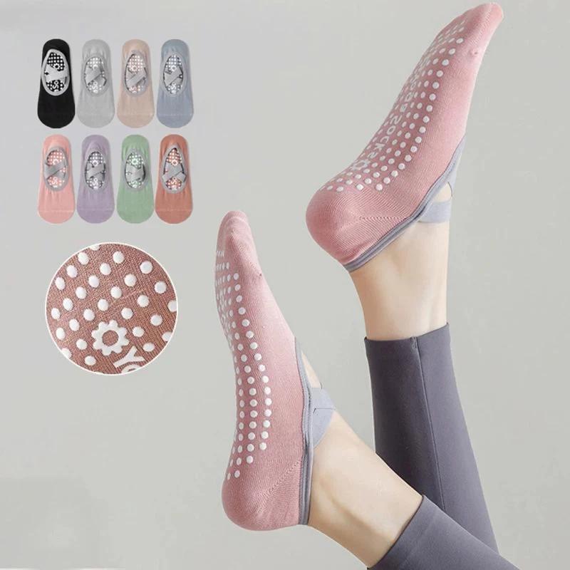 Chaussettes de Yoga respirantes à fond de serviette pour femmes, chaussettes de Pilates à bandes ant