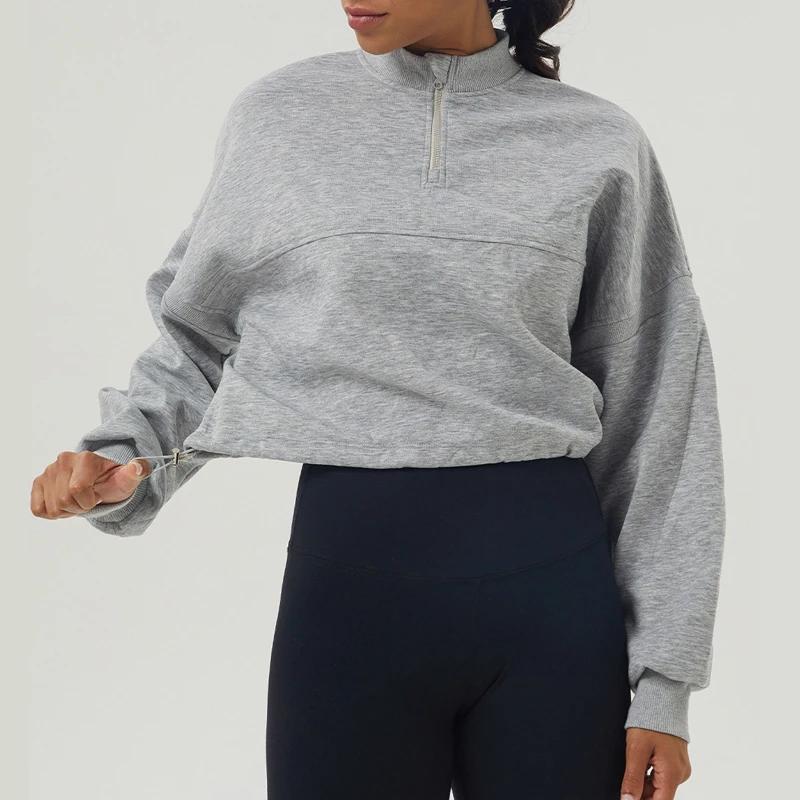 Sweat-shirt à manches longues pour femme, haut de course surdimensionné, vêtements d'entraînement fé