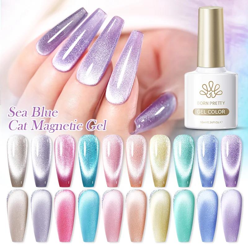 BORN PRETTY – vernis à ongles Gel magnétique chat bleu mer, 10ml, paillettes, lumière de neige, Semi