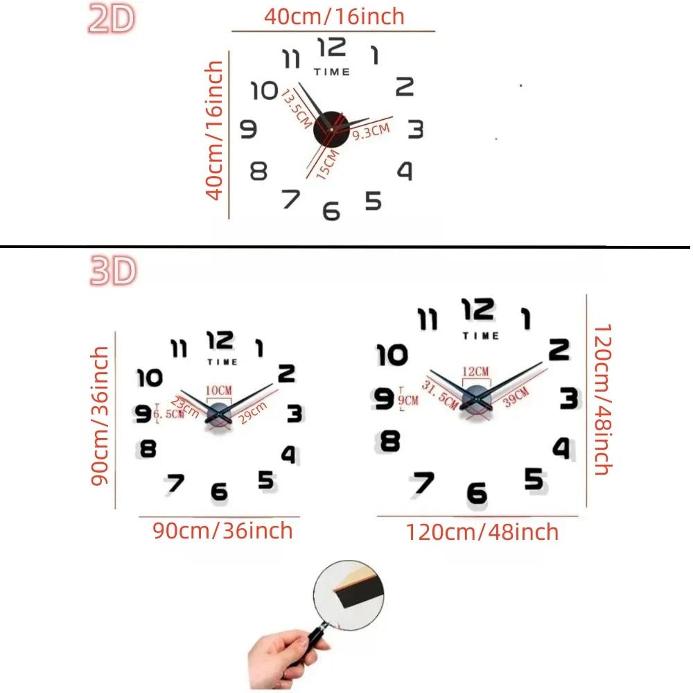 Grande Horloge murale au Design moderne 3D, à Quartz, à la mode, miroir acrylique, autocollants, déc