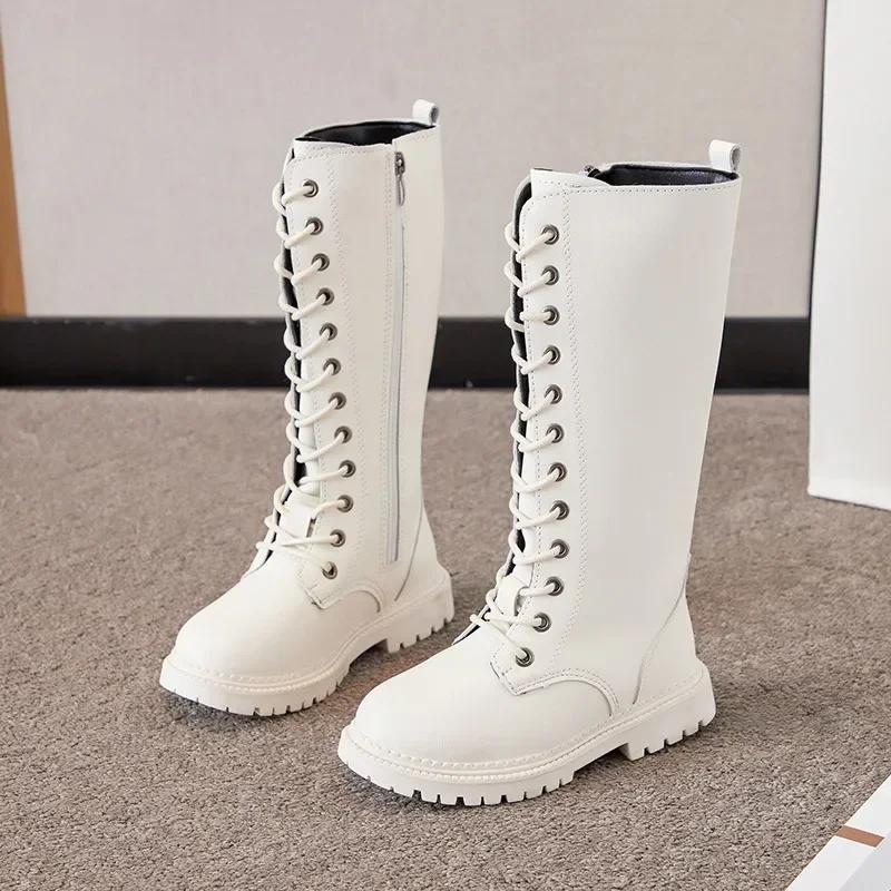 Bottes longues pour filles, hauteur des genoux, bottes de moto à la mode, plateforme souple en caout