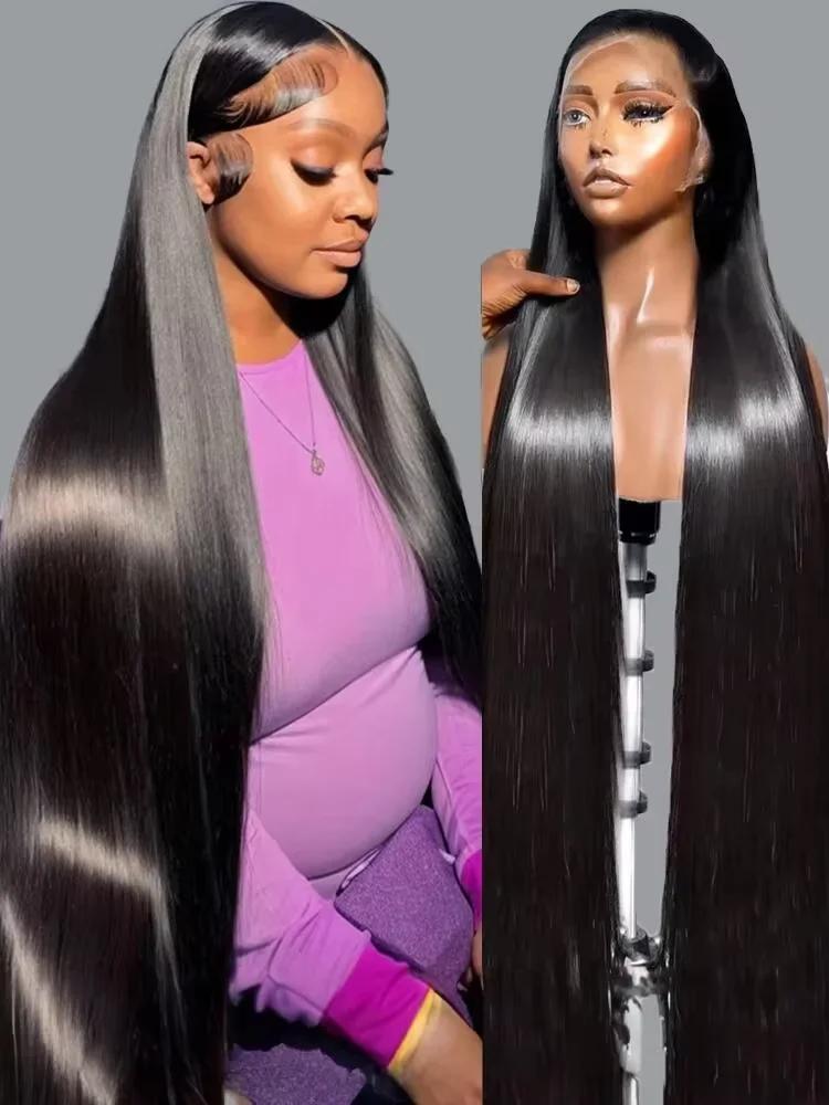 250 densité 30 40 pouces os droit 13x6 HD dentelle frontale perruques de cheveux humains 13x4 pré pl