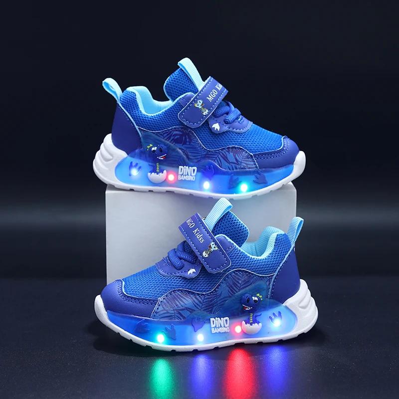 Mgo Kidss Printemps et Automne Chaussures lumineuses pour enfants Chaussures pour garçons dinosaures