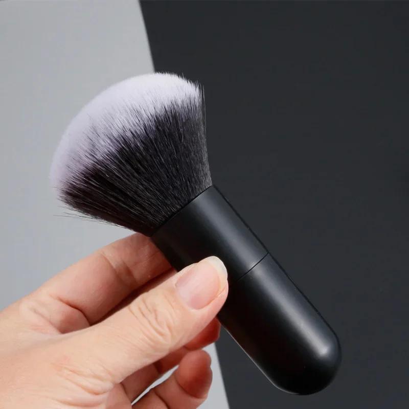 Grand manche rond pinceau à poudre pinceaux de maquillage noirs moelleux doux professionnel poudre f