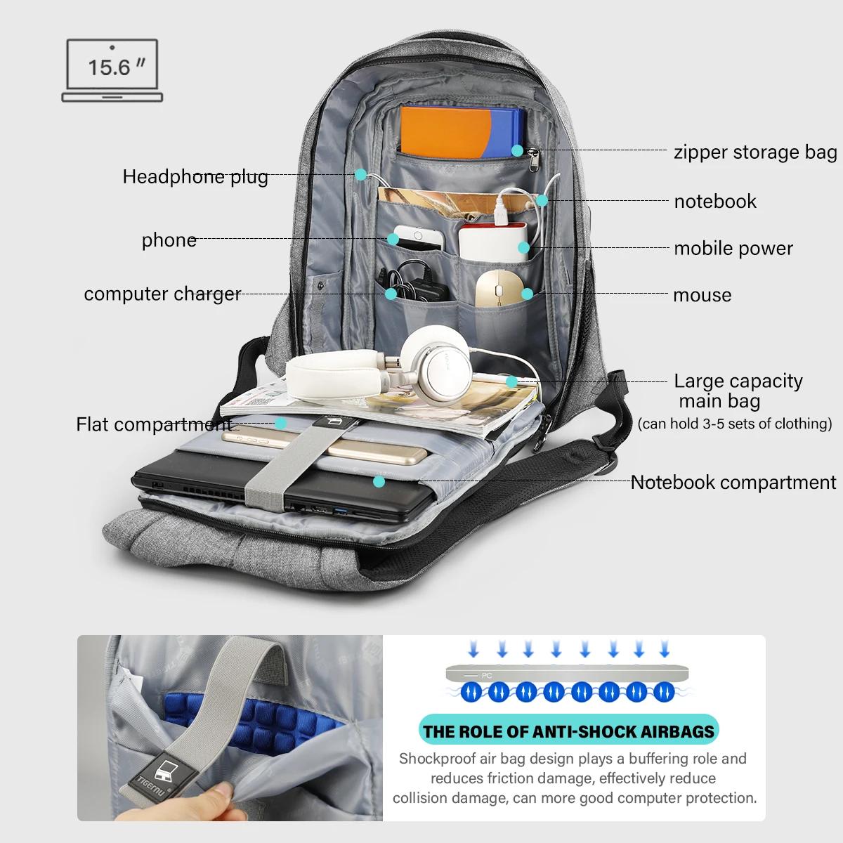 Tigernu hommes Anti-vol sac à dos 15.6 pouces sac à dos pour ordinateur portable sacs avec Port USB