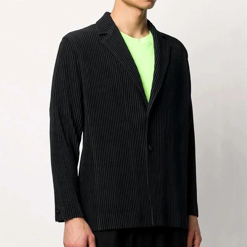 Blazer noir plissé pour homme, olympiques de luxe, doublé partiel, manteau de bureau, haute couture,