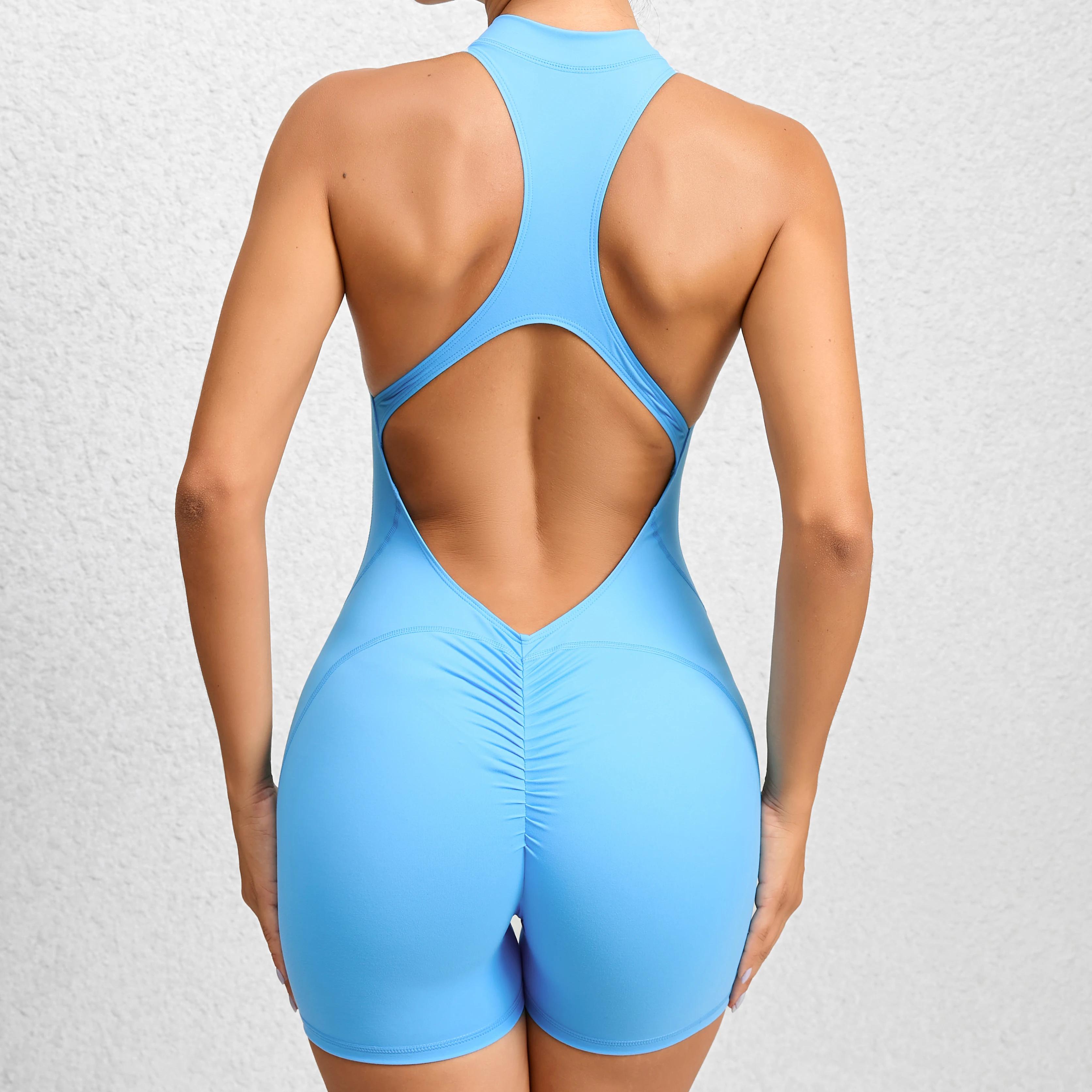 Femmes Yoga V dos nu combinaison entraînement body sans manches gymnase moulante vêtements de sport