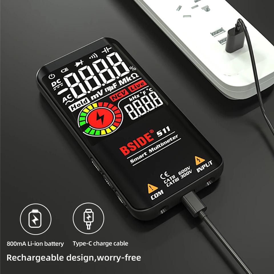 BSIDE – multimètre numérique à affichage couleur, voltmètre à plage automatique de 9999 points, Rech