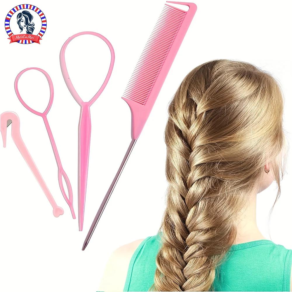 WANMEI – outil de bandeau 4 pièces, outil de tressage de cheveux avec peigne à queue de souris, diss