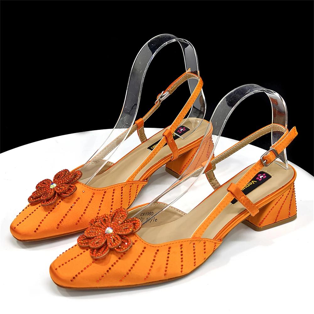 Venus Chan Ensemble de pochette élégante à talons orange et strass pour femme - Parfait pour les fêt