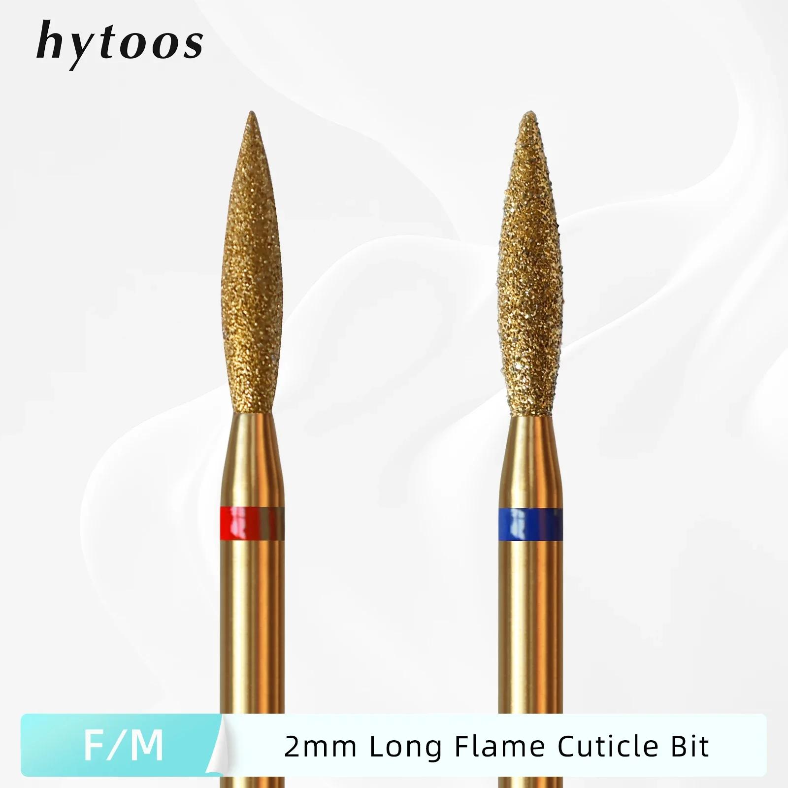 HYTOOS 2mm longue flamme cuticule propre foret à ongles, titane russe diamant ongles Bits peau morte