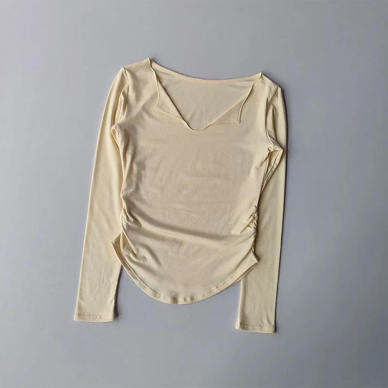 Haut de sport femme col V séchage rapide yoga course Pilates automne coupe couverte