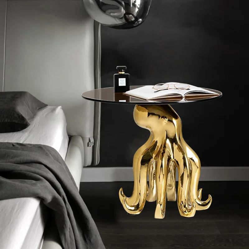 Table Basse Créative en Verre au Design Lumineux de Luxe, Pieuvre, Gorille, Salon, Table d'Appoint d