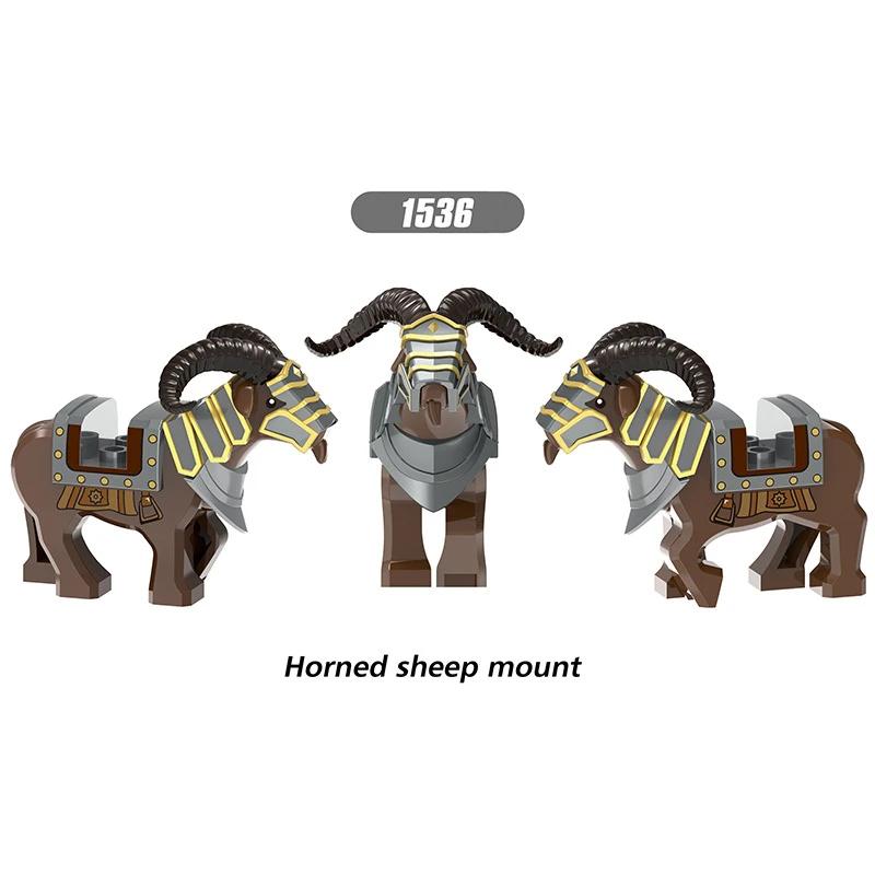 Série de guerre médiévale classique sanglier cornu de mouton, blocs de construction, animaux nains m