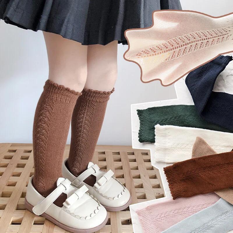 1 paire 100% coton enfants chaussettes hautes bébé filles garçons printemps automne coton maille res