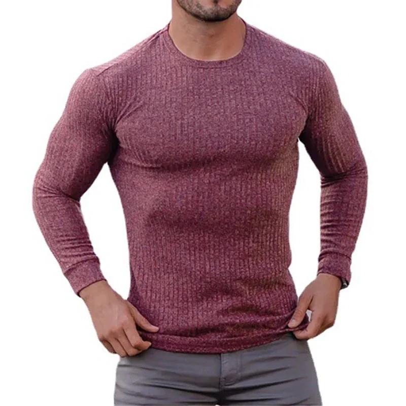 T-Shirts de gymnastique unis à manches longues pour hommes, chemises à bandes de sport ajustées, tri
