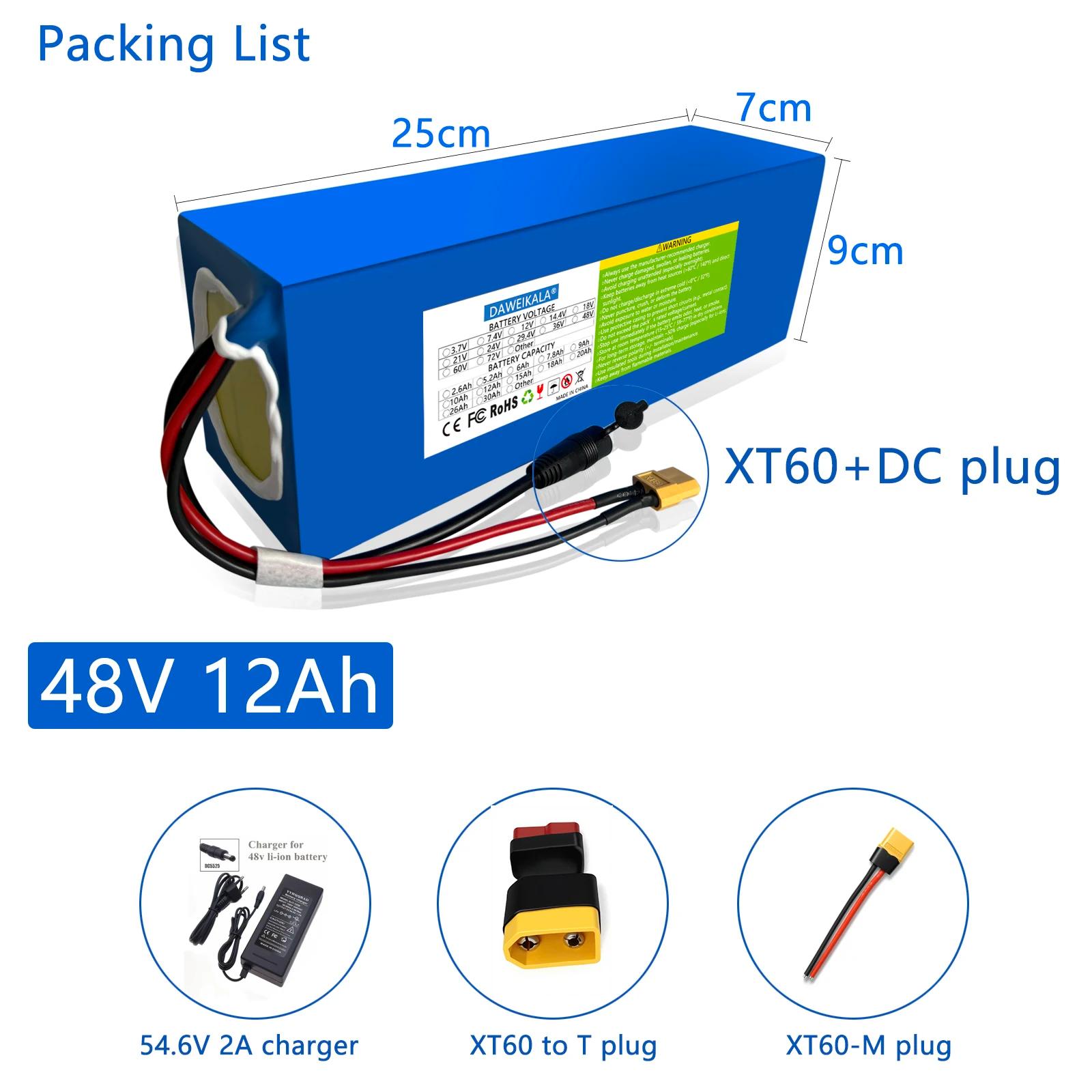 Batterie Lithium-Ion pour vélo électrique 48V 12ah, avec chargeur 30a BMS 1000 + Cycle de vie pour m