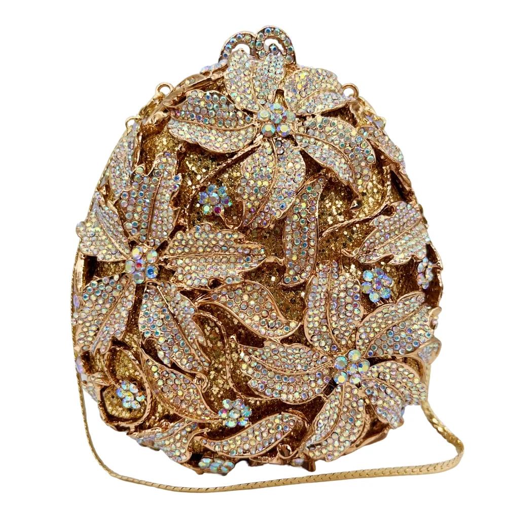 Sac en diamant en forme de trois fleurs, goutte d'eau de luxe de haute qualité, fête de mariage en d