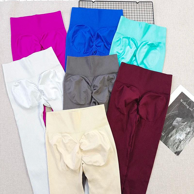 Leggings de yoga côtelés pour l'hiver et l'automne, taille haute, épais, pêche, pantalon d'entraînem